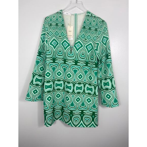 NWT MANGO Women Abstract Print Mini Dress, Green Combo Medium - Picture 5 of 8